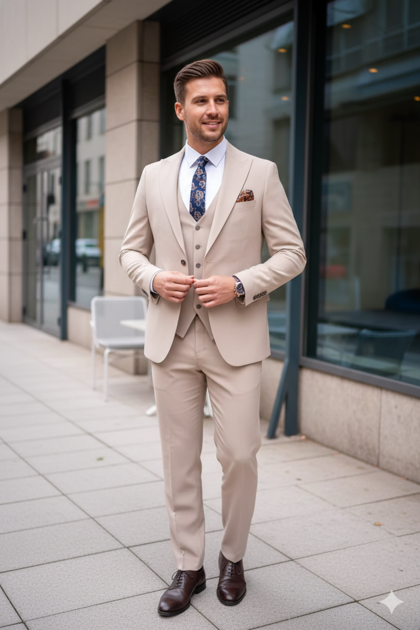Beige 3- piece suit