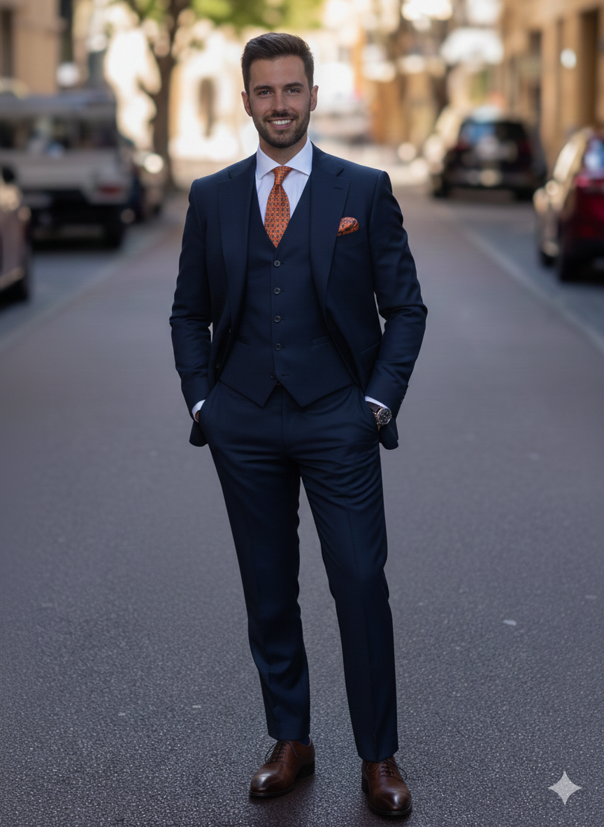 Navy Blue Twill Three Piece Suit
