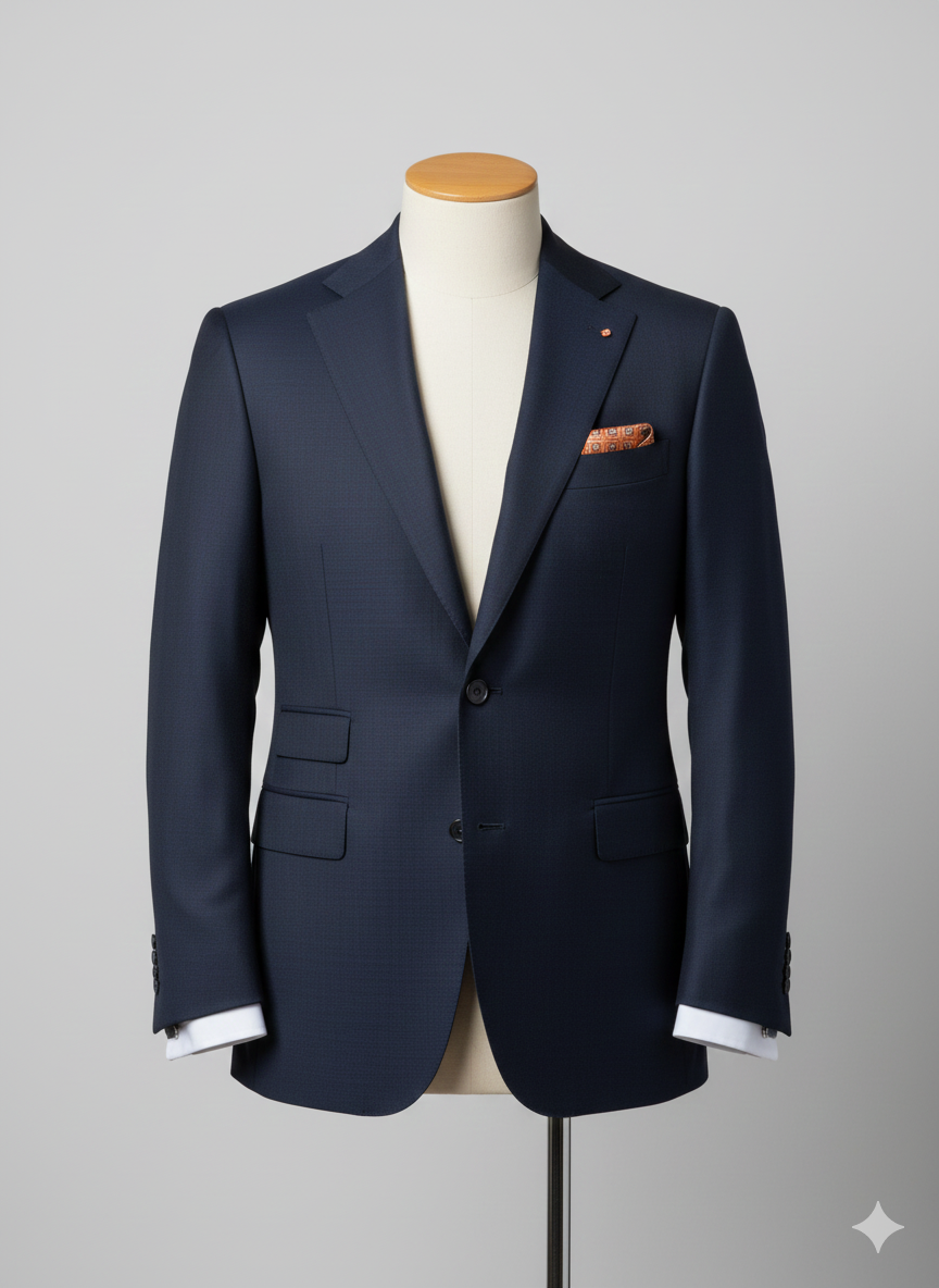 Navy Blue Twill Three Piece Suit