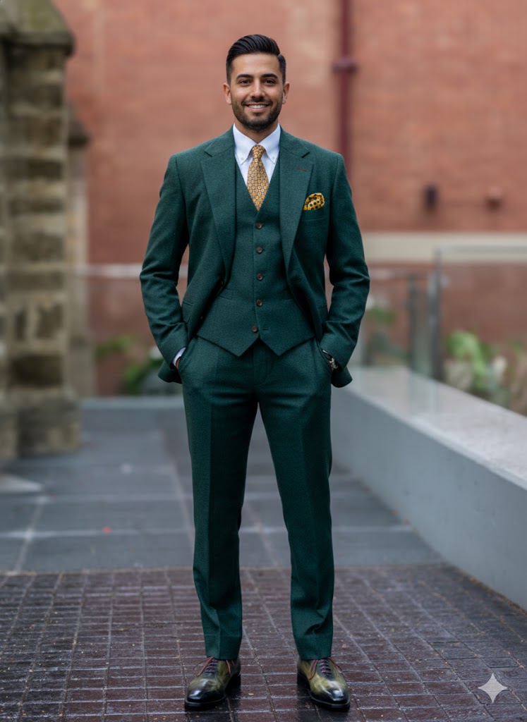 Forest Green Flannel Three Piece Suit