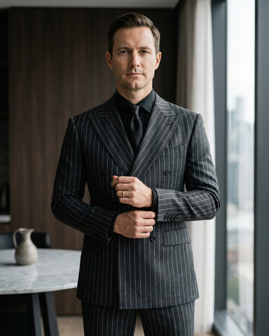 THE CHARCOAL PINSTRIPE — DOUBLE-BREASTED SUIT
